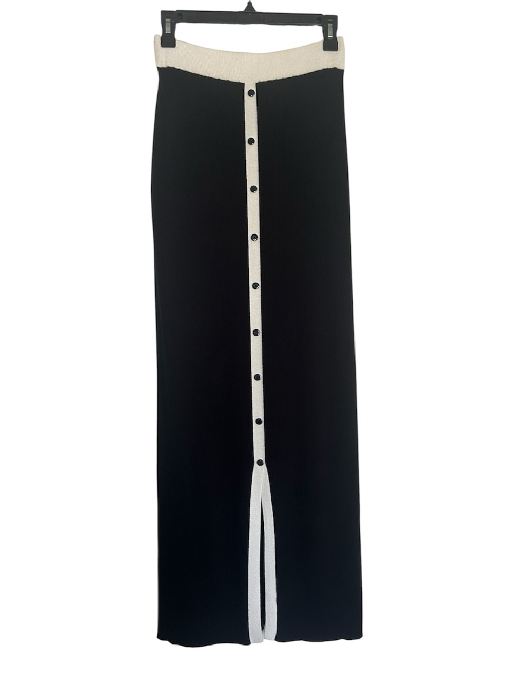 Black Maxi Button-Front Skirt with White Trim